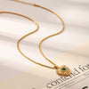 Necklace Titanium Steel Electroplated 18K Gold Inlaid Green Zircon Heart Shape For Women
