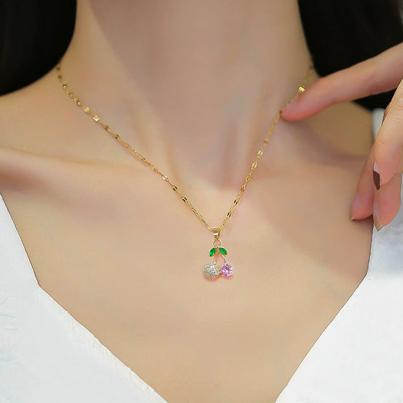 Necklace Titanium Steel Exaggerated Microinlaid Real Gold Electroplated Cartoon Geometric Style Accessories