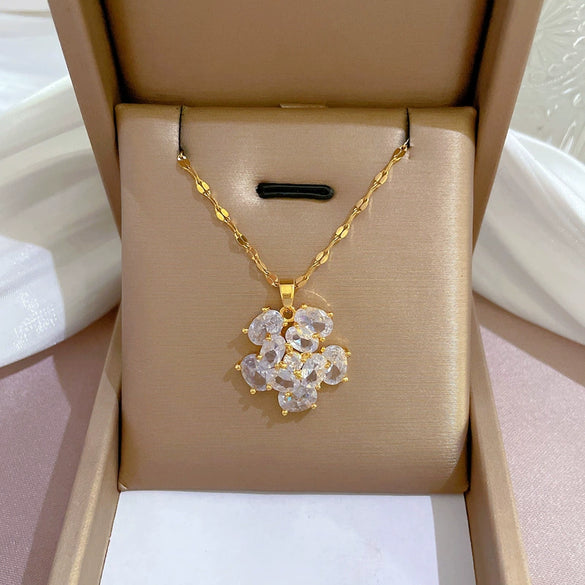 Necklace Titanium Steel Exaggerated Microinlaid Real Gold Electroplated Cartoon Geometric Style Accessories