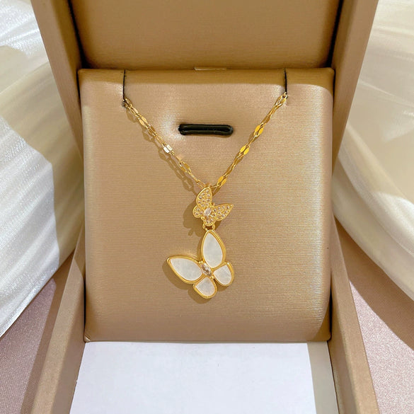 Necklace Titanium Steel Exaggerated Microinlaid Real Gold Electroplated Cartoon Geometric Style Accessories