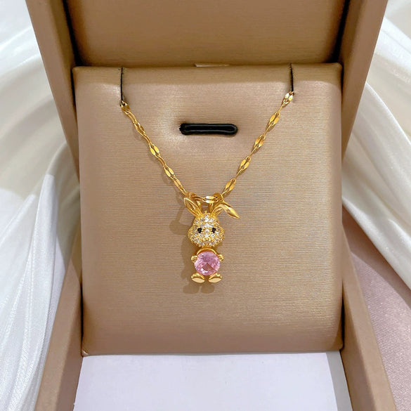Necklace Titanium Steel Exaggerated Microinlaid Real Gold Electroplated Cartoon Geometric Style Accessories