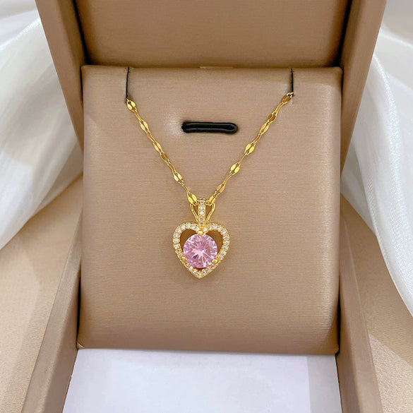 Necklace Titanium Steel Exaggerated Microinlaid Real Gold Electroplated Cartoon Geometric Style Accessories