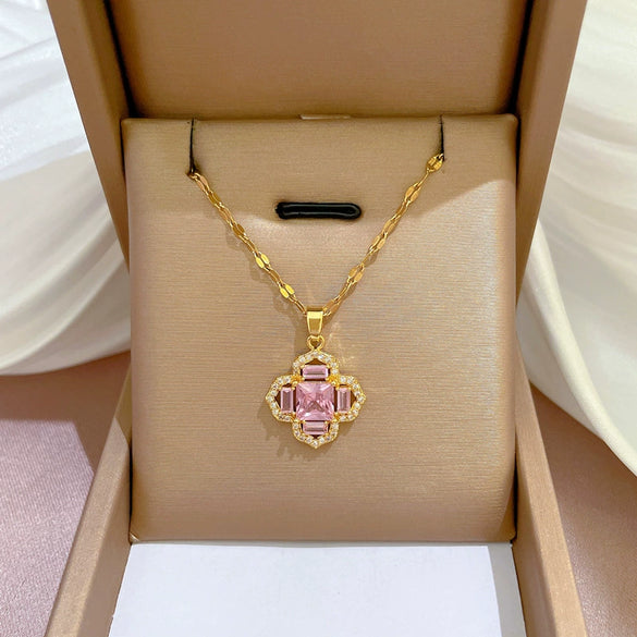 Necklace Titanium Steel Exaggerated Microinlaid Real Gold Electroplated Cartoon Geometric Style Accessories