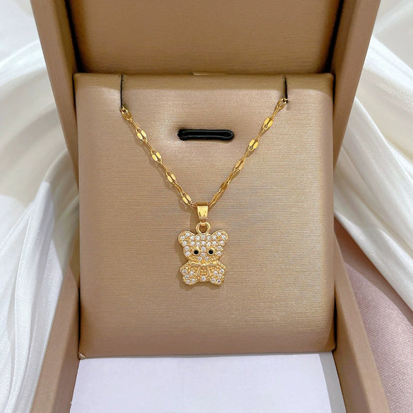 Necklace Titanium Steel Exaggerated Microinlaid Real Gold Electroplated Cartoon Geometric Style Accessories