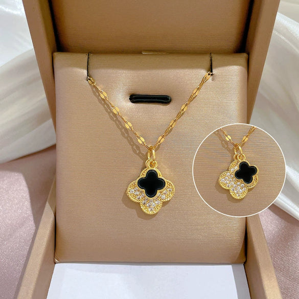 Necklace Titanium Steel Exaggerated Microinlaid Real Gold Electroplated Cartoon Geometric Style Accessories