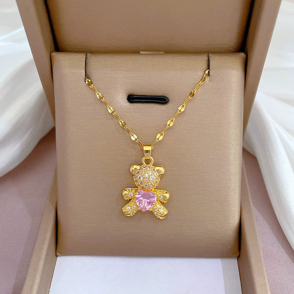 Necklace Titanium Steel Exaggerated Microinlaid Real Gold Electroplated Cartoon Geometric Style Accessories