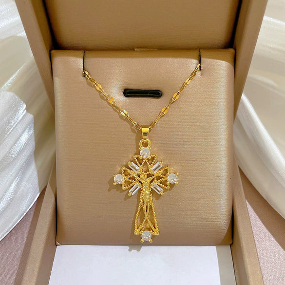 Necklace Titanium Steel Exaggerated Microinlaid Real Gold Electroplated Cartoon Geometric Style Accessories