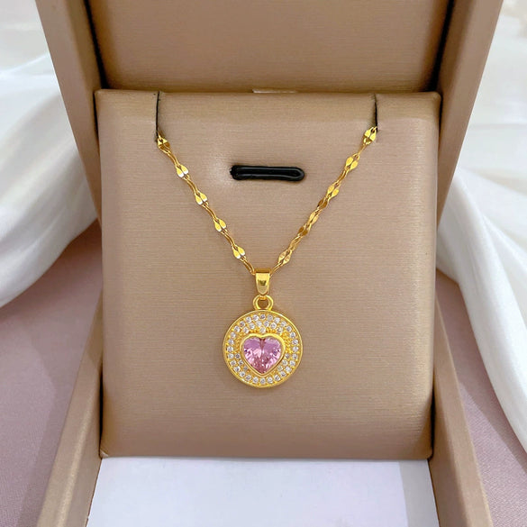Necklace Titanium Steel Exaggerated Microinlaid Real Gold Electroplated Cartoon Geometric Style Accessories