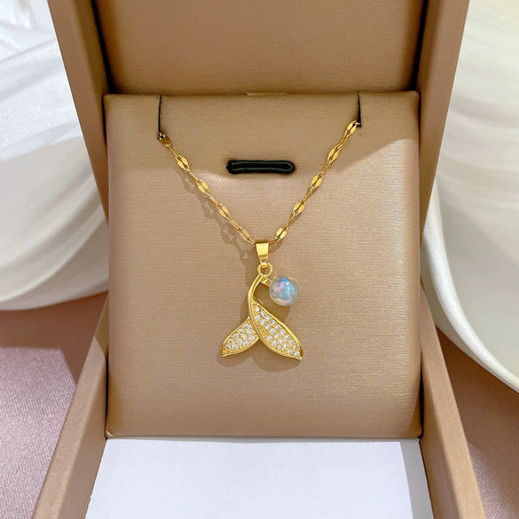 Necklace Titanium Steel Exaggerated Microinlaid Real Gold Electroplated Cartoon Geometric Style Accessories