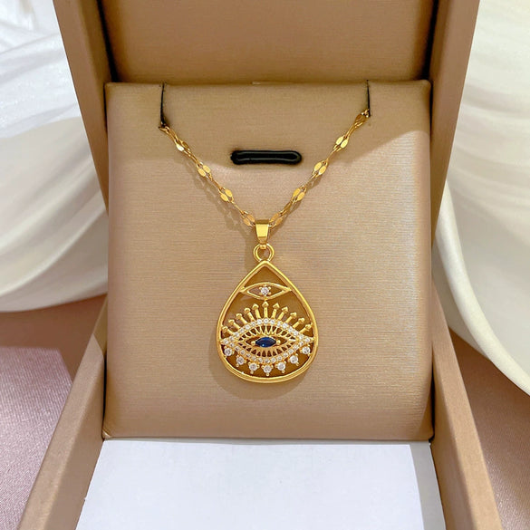 Necklace Titanium Steel Exaggerated Microinlaid Real Gold Electroplated Cartoon Geometric Style Accessories