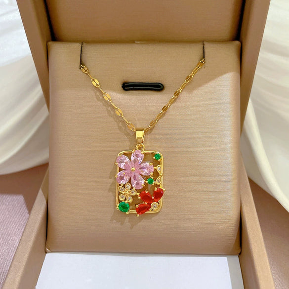 Necklace Titanium Steel Exaggerated Microinlaid Real Gold Electroplated Cartoon Geometric Style Accessories