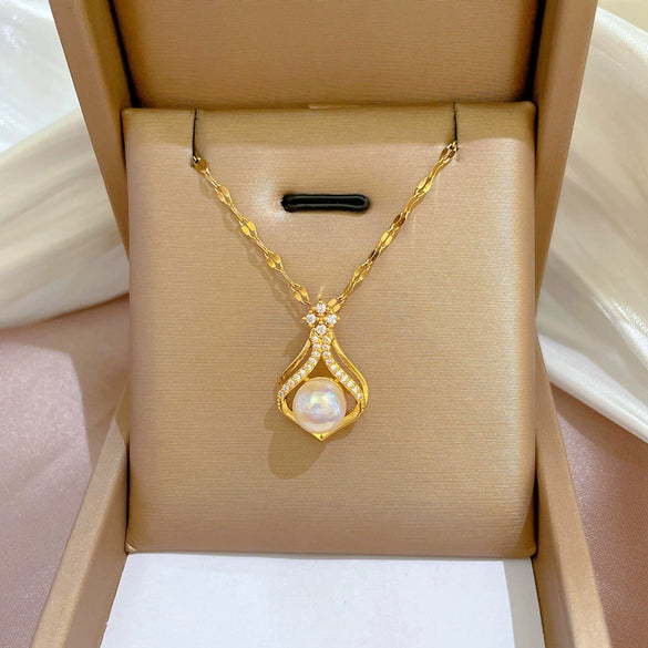 Necklace Titanium Steel Exaggerated Microinlaid Real Gold Electroplated Cartoon Geometric Style Accessories
