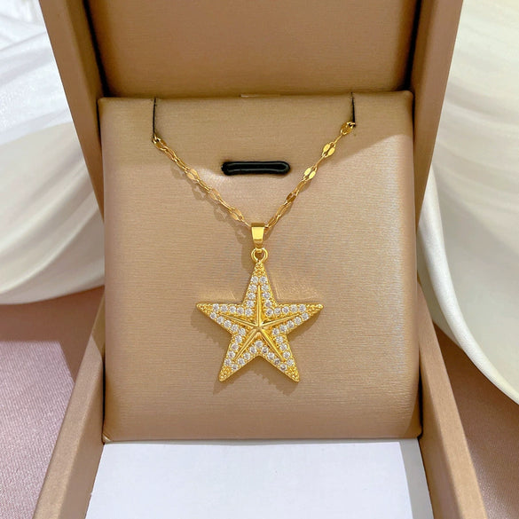 Necklace Titanium Steel Exaggerated Microinlaid Real Gold Electroplated Cartoon Geometric Style Accessories
