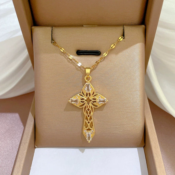 Necklace Titanium Steel Exaggerated Microinlaid Real Gold Electroplated Cartoon Geometric Style Accessories