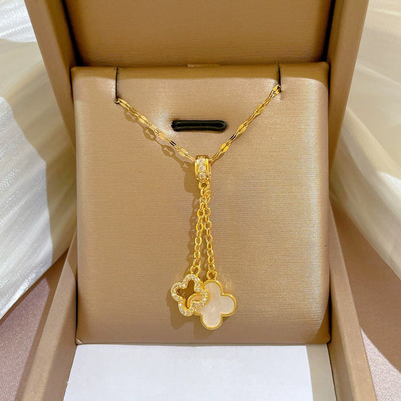 Necklace Titanium Steel Exaggerated Microinlaid Real Gold Electroplated Cartoon Geometric Style Accessories