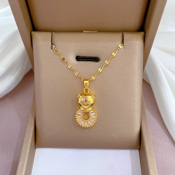 Necklace Titanium Steel Exaggerated Microinlaid Real Gold Electroplated Cartoon Geometric Style Accessories