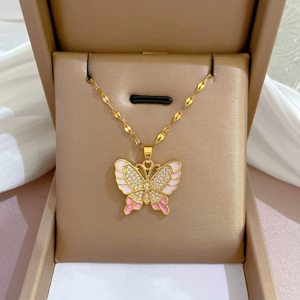 Necklace Titanium Steel Exaggerated Microinlaid Real Gold Electroplated Cartoon Geometric Style Accessories