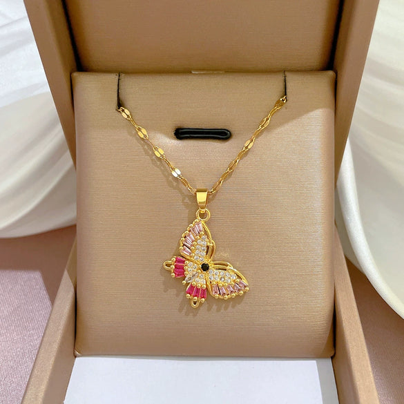 Necklace Titanium Steel Exaggerated Microinlaid Real Gold Electroplated Cartoon Geometric Style Accessories