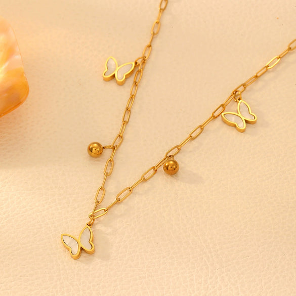 Necklace Titanium Steel Fiveleaf Flower Love Butterfly Geometric Electroplating For Women