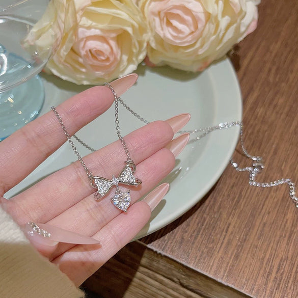 Necklace Titanium Steel Flower Pattern Mixed Gemstone Setting Zirconia Light Luxury Women's Accessories