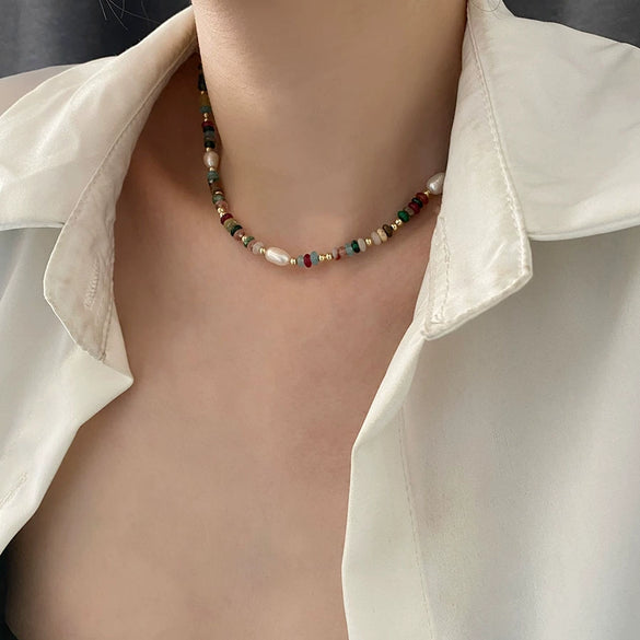 Necklace Titanium Steel Freshwater Pearl Geometric Vintage Simple Light Luxury Electroplating For Women