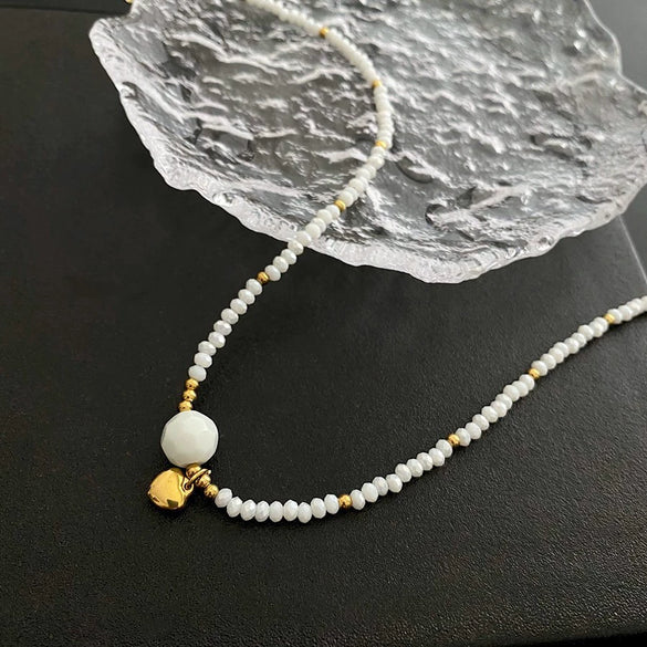 Necklace Titanium Steel Freshwater Pearl Geometric Vintage Simple Light Luxury Electroplating For Women