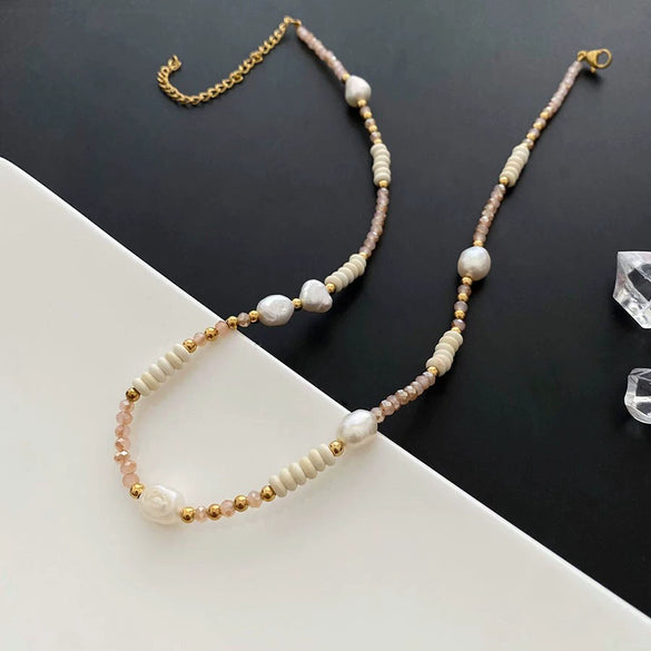 Necklace Titanium Steel Freshwater Pearl Geometric Vintage Simple Light Luxury Electroplating For Women