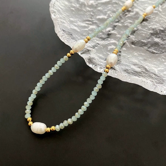 Necklace Titanium Steel Freshwater Pearl Geometric Vintage Simple Light Luxury Electroplating For Women