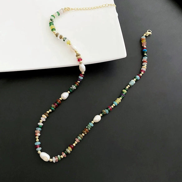 Necklace Titanium Steel Freshwater Pearl Geometric Vintage Simple Light Luxury Electroplating For Women
