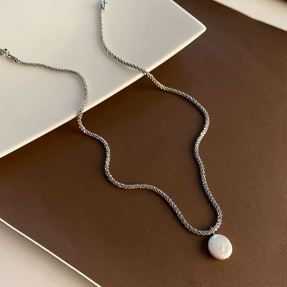 Necklace Titanium Steel Geometric Baroque Pearl Vintage Light Luxury Electroplated