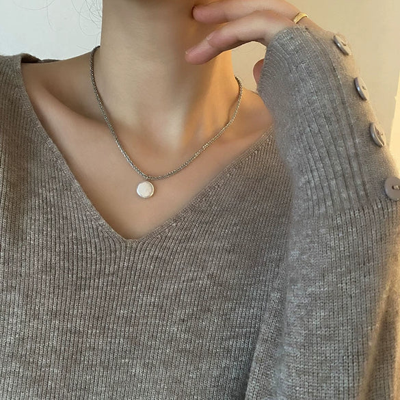 Necklace Titanium Steel Geometric Baroque Pearl Vintage Light Luxury Electroplated