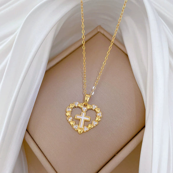 Necklace Titanium Steel Geometric Cross Diamond Unisex
