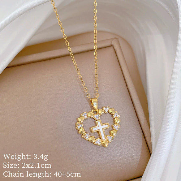Necklace Titanium Steel Geometric Cross Diamond Unisex