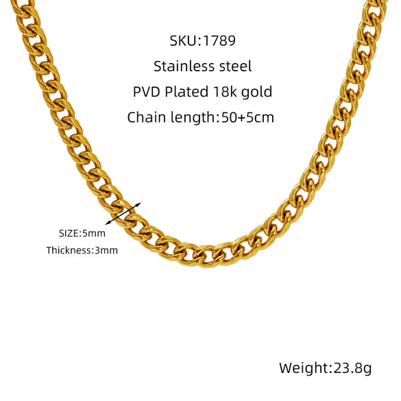 Necklace 316L Stainless Steel Geometric Cuban Chain Electroplating Unisex