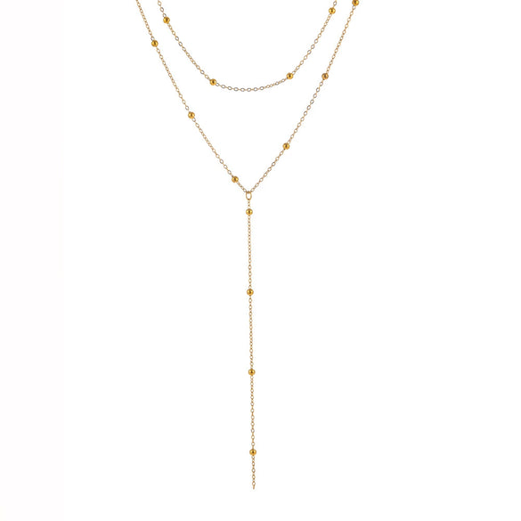 Necklace Titanium Steel Geometric Double Layer Chain Ball Laminated Tassel