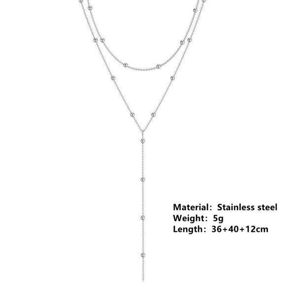 Necklace Titanium Steel Geometric Double Layer Chain Ball Laminated Tassel
