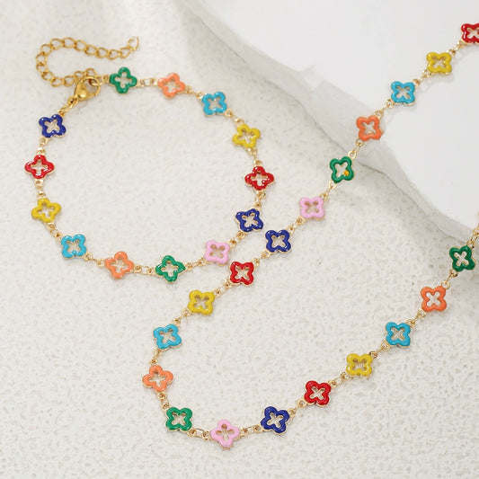 Necklace Stainless Steel Geometric Fourleaf Clover Handmade