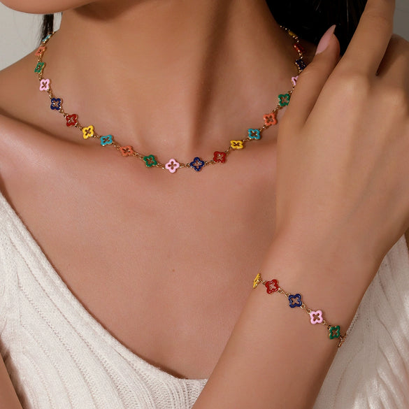 Necklace Titanium Steel Geometric Fourleaf Clover Handmade
