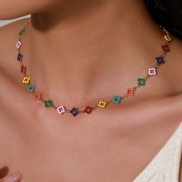 Necklace Titanium Steel Geometric Fourleaf Clover Handmade