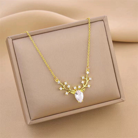 Necklace Titanium Steel Geometric Gold Inlaid Little Elk Pendant Women's Fashionable Clavicle Chain