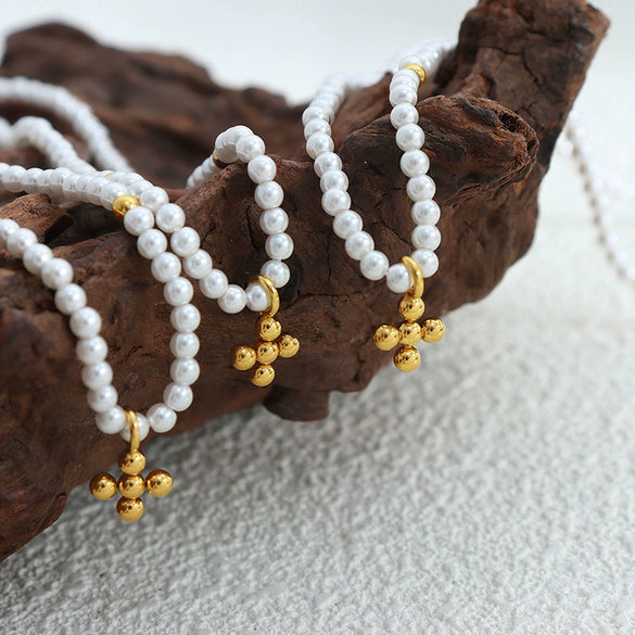 Necklace 316L Stainless Steel Geometric Imitation Pearl Beaded Electroplating Fashion