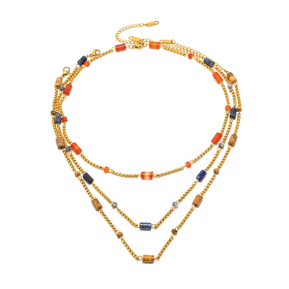 Necklace Titanium Steel Geometric Lapis Lazulite Red Agate Electroplating Women's
