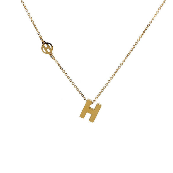 Necklace Titanium Steel Geometric Letter H Ball Chain Electroplated For Women