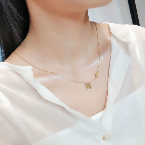 Necklace Titanium Steel Geometric Letter H Ball Chain Electroplated For Women