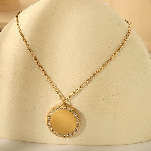 Necklace Titanium Steel Geometric Oval Pendant Electroplated Ball Chain