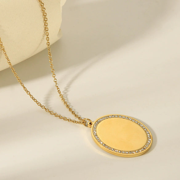Necklace Titanium Steel Geometric Oval Pendant Electroplated Ball Chain