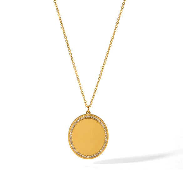 Necklace Titanium Steel Geometric Oval Pendant Electroplated Ball Chain