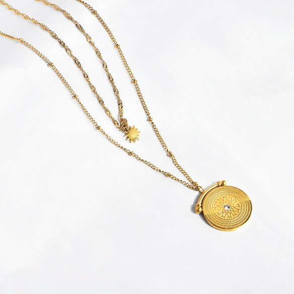 Necklace Titanium Steel Geometric Pattern Gold Plated Double Layer Chain Jewelry For Women