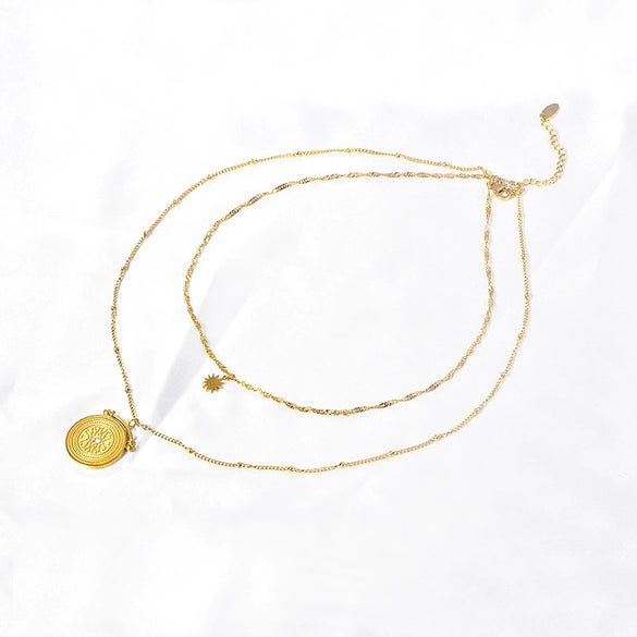 Necklace Titanium Steel Geometric Pattern Gold Plated Double Layer Chain Jewelry For Women