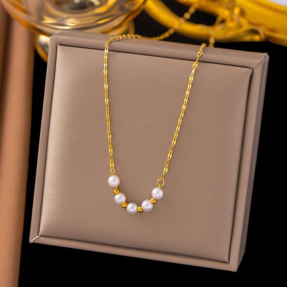 Necklace Titanium Steel Geometric Pearl Electroplating Snake Bone Chain Women's